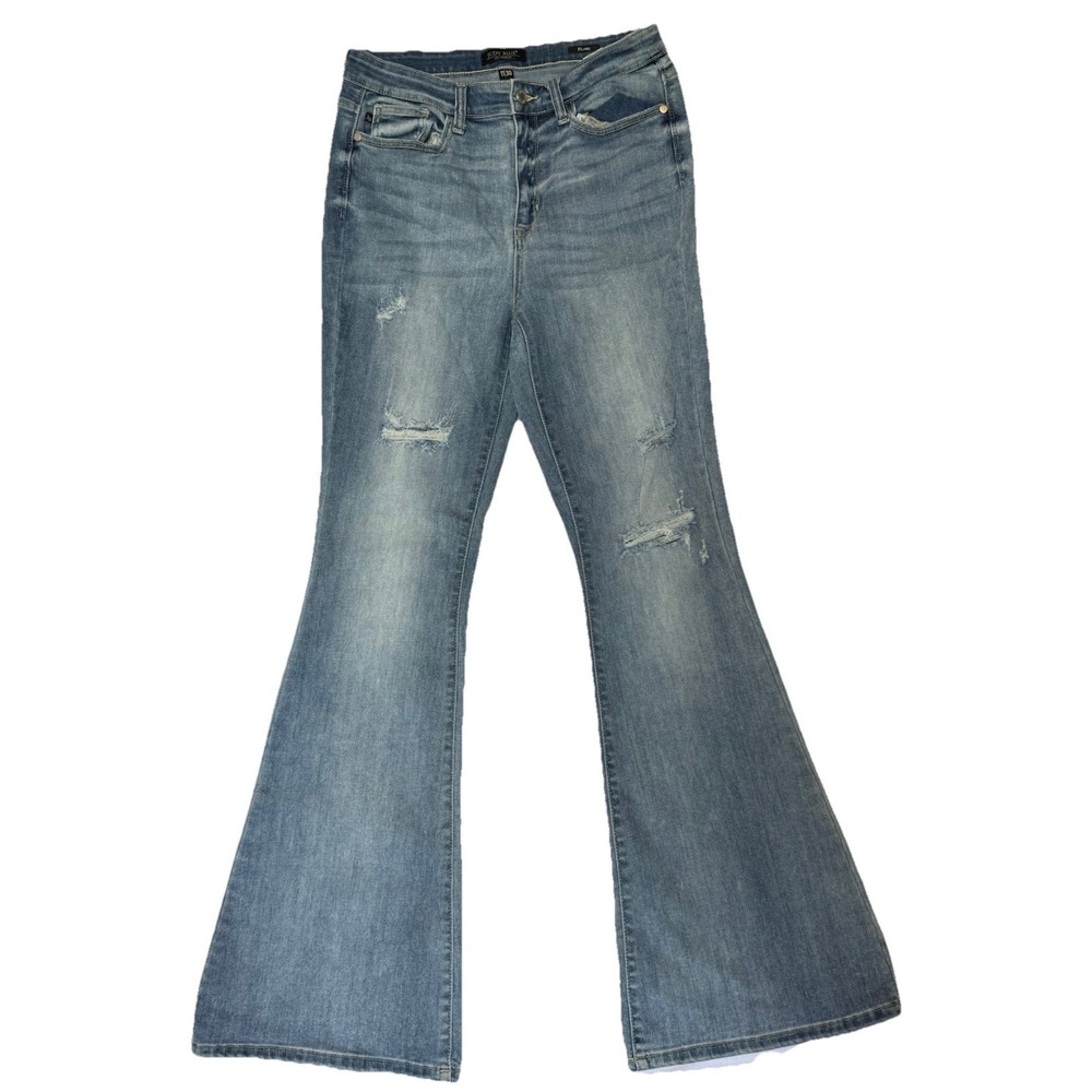 Judy Blue Flare Jeans Womens 11/30 High Rise Distressed Light Wash Stretch